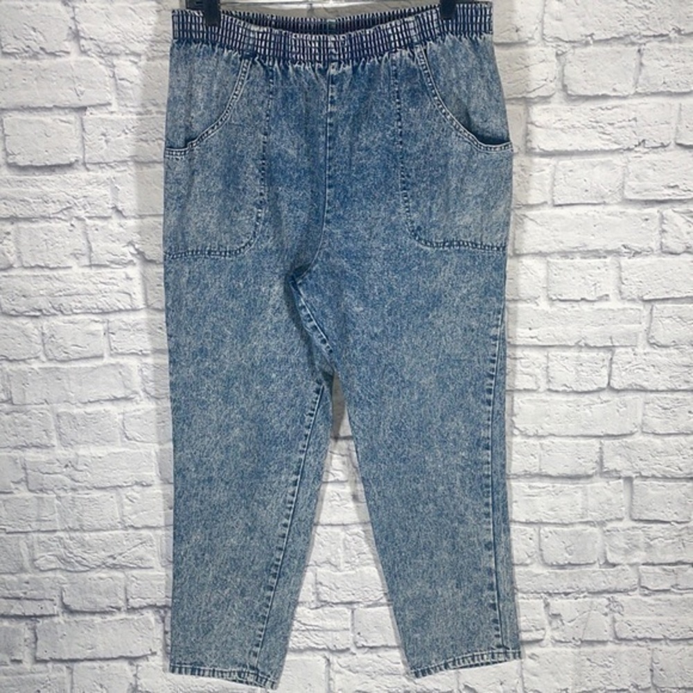 Vintage Ulta High Waist Acid Wash Elastic Waist Wide Leg Relaxed Denim Jean Pant